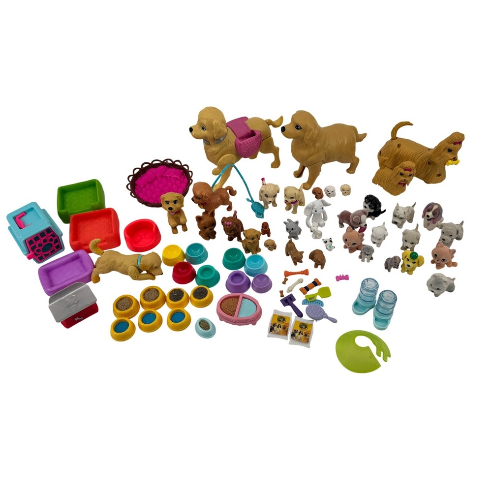 Barbie Mattel Pet Figure Accessory Lot Dogs Cats Puppies Flocked Kidcore Toy Set